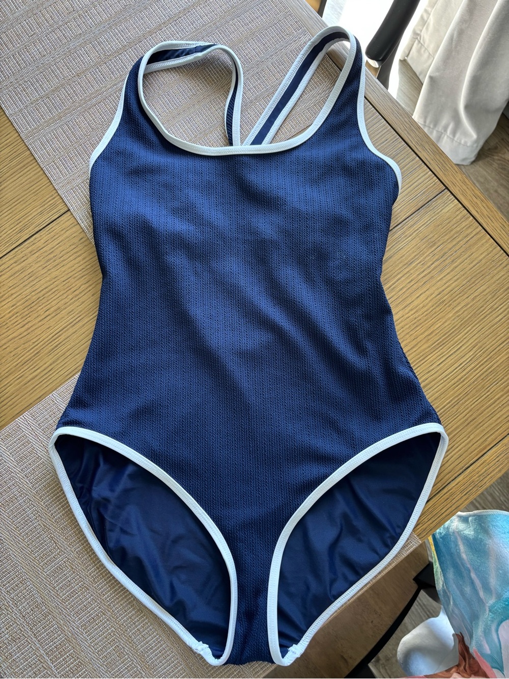 Calia Navy Blue One-Piece Swimsuit with White Trim Size 10